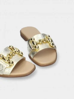 Chinelo Dourado Raso Para Mulher Luca 09