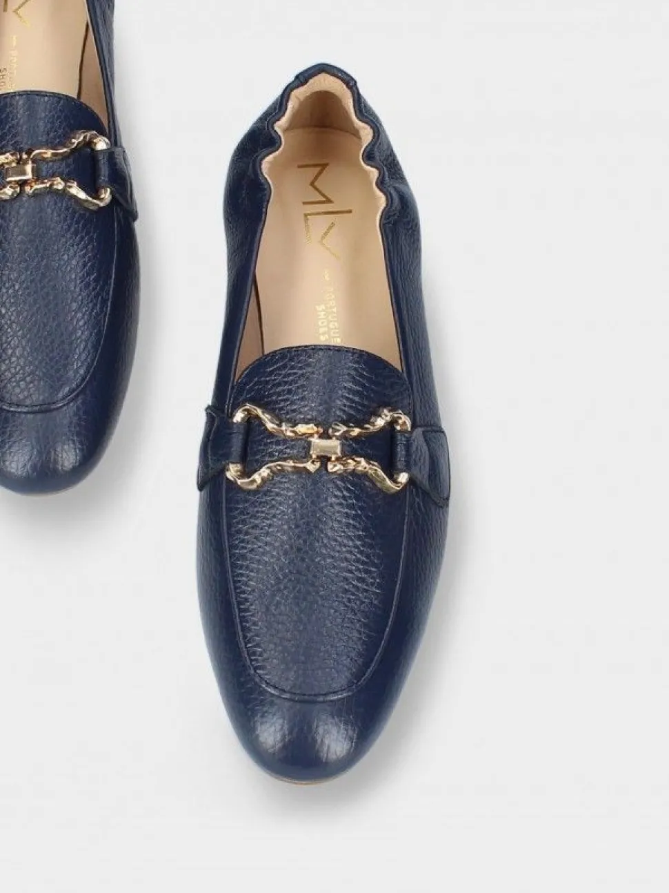 Mocassim Azul Com Salto Raso Para Mulher Dina 27