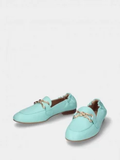 Mocassim Turquesa Com Salto Raso Para Mulher Dina 27