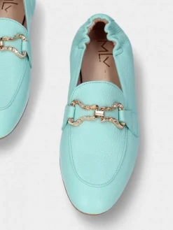 Mocassim Turquesa Com Salto Raso Para Mulher Dina 27