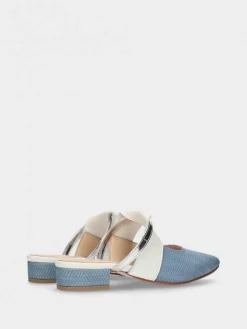 Mules Azuis De Salto Baixo Para Mulher