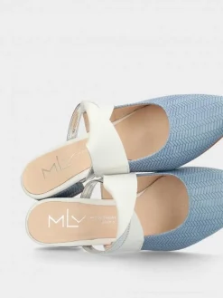 Mules Azuis De Salto Baixo Para Mulher