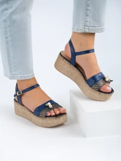 Sandalia Azul Com Cunha Para Mulher Debora 09