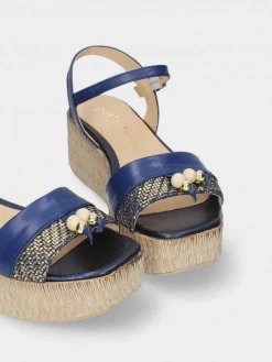 Sandalia Azul Com Cunha Para Mulher Debora 09