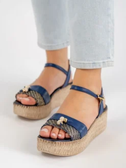 Sandalia Azul Com Cunha Para Mulher Debora 09