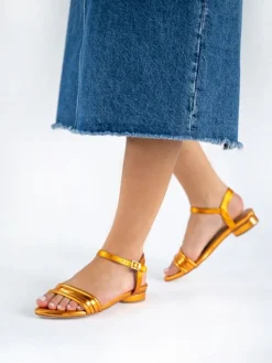 Sandalia Laranja Salto Raso Para Mulher Cassia 09