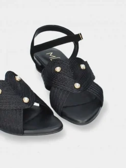 Sandalia Salto Raso Preta Para Mulher Cassia 06