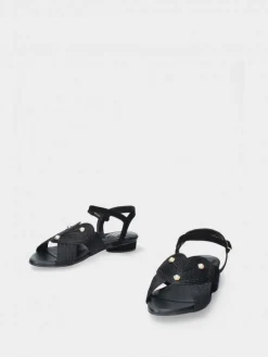 Sandalia Salto Raso Preta Para Mulher Cassia 06