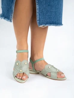 Sandalia Salto Raso Verde Para Mulher Cassia 06