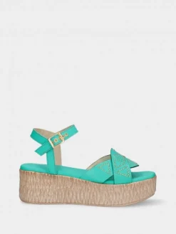 Sandalia Turquesa Com Cunha Para Mulher Debora 10