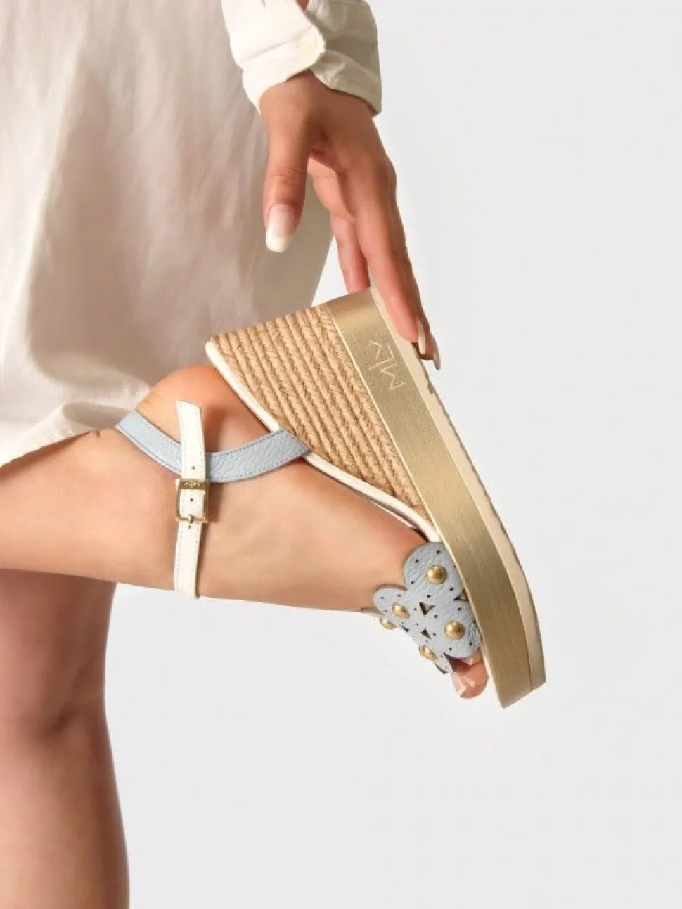 Sandálias Com Cunha Alta Azuis Para Mulher Poly33