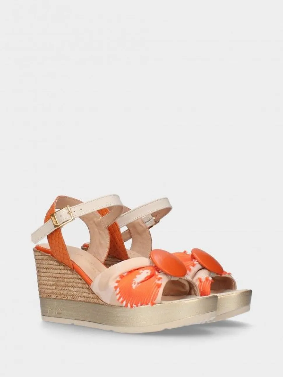 Sandálias Com Cunha Alta Laranja Para Mulher Poly29