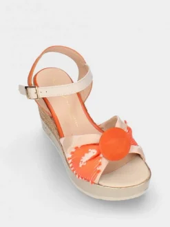 Sandálias Com Cunha Alta Laranja Para Mulher Poly29