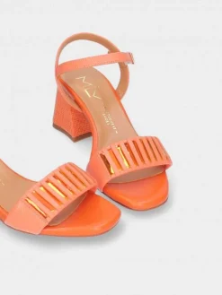 Sandálias Laranja De Salto Medio Claudia 20