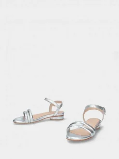 Sandálias Prateadas Salto Raso Para Mulher Cassia 08